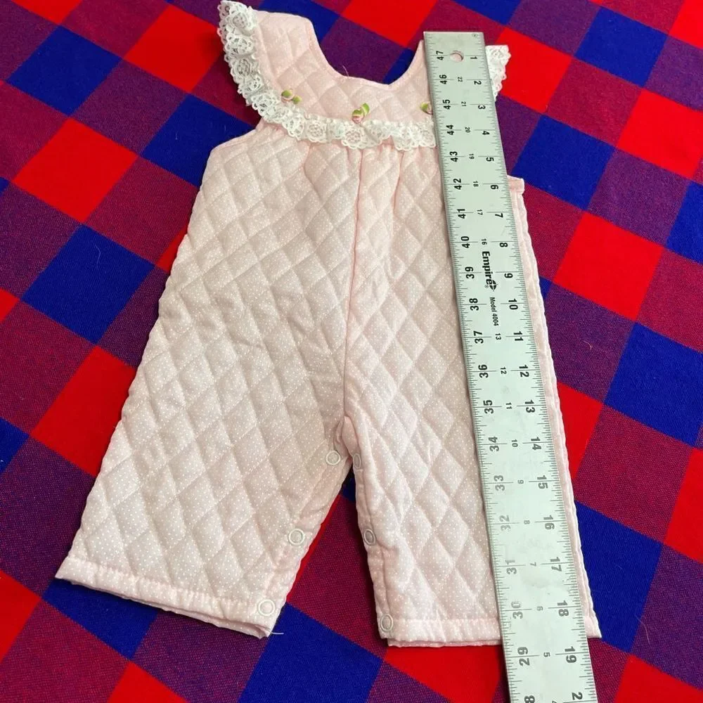 Evy Of California Girls VTG Pink White Lacey Romper Jumper Size 0-6M